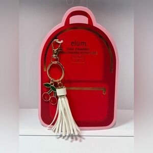 Elum Cherry Bag Charm Keychain White Tassel Gold Tone NWT